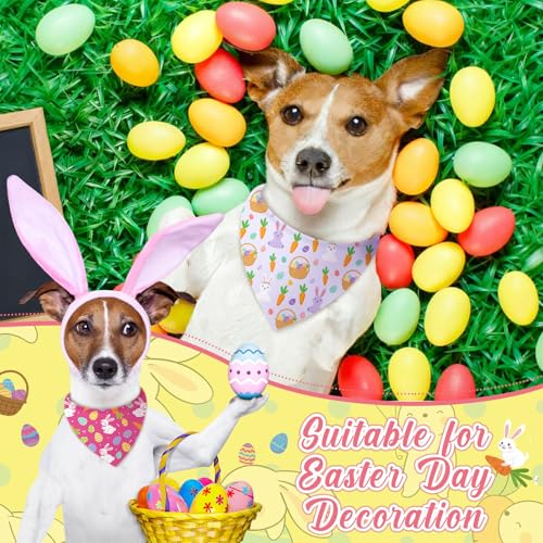 100 Pcs Easter Dog Bandanas Bulk Bunny Egg Carrot Bandanas for Dogs Triangle Kerchief Bibs Scarf Set for Pet Costume Easter Photo Props Accessories Pet Shops (Easter / 25.6 x 17.7 x 17.7 Inch)