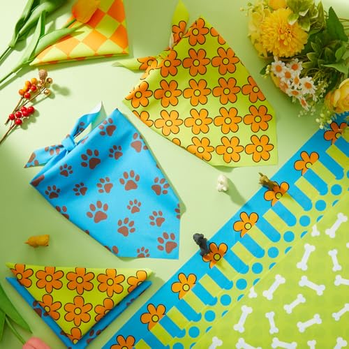 50 Pcs Cartoon Dog Bandana Bulk for Hippie Paw Print Flower Adventure Cute Soft Triangle Dog Bibs Summer Theme Birthday Party Supplies for Small Medium Large Costume 25.6 x 17.7 x 17.7 Inch (Cartoon Dog / 25.6 x 17.7 x 17.7 Inch)