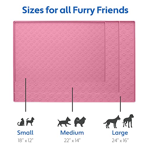 100% Waterproof Dog Food Mat (Bright Pink / 18"L x 12"W)