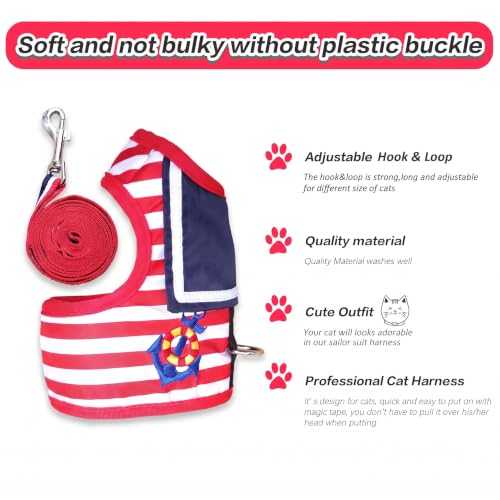 Cat Harness and Leash Set Escape Proof (Sailor Suit Red / L 8-12 lbs)