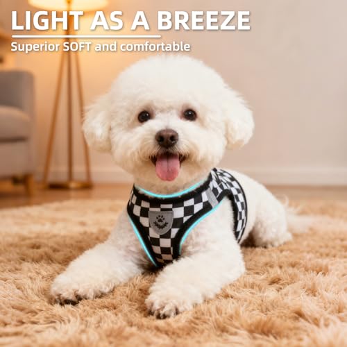 Dog Harness Collar and Leash Set No Pull for Small Medium Sized (Black&White (Checkered) / XS (CHEST 13"-14.5"))