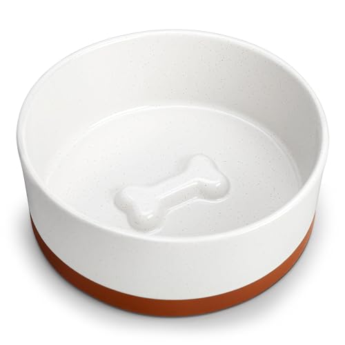 Dog Bowls Ceramic Dog Food and Water Bowls for Large Size Dogs (L-6 Cups / Vanilla White（1 PC）)