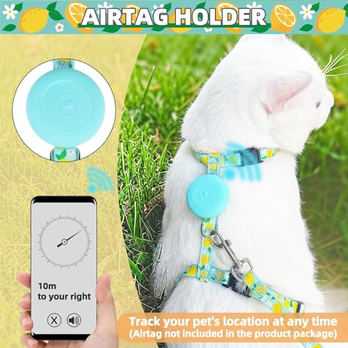 Adjustable Cat Harness and Leash Set Escape Proof Kitten Strap Collar for Walking Travel (Medium / Light Blue(Lemon))