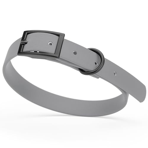 Biothane Waterproof Dog Collar Strong Coated Nylon Webbing with Black Hardware Odor (W5/8" x L12-15" / Battleship Gray)