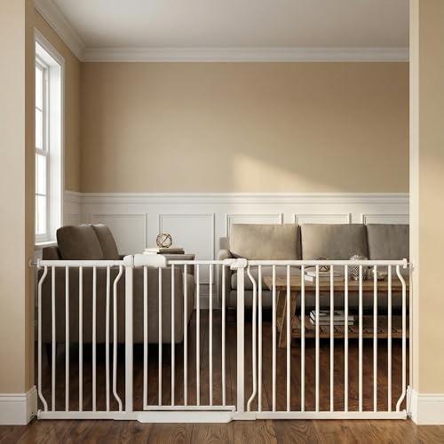 71.5 76.4 Inch Baby Gates Extra Wide Pet Dog Gates Indoor for Wide Openings (White / 71.5"-76.3"/182-194CM)