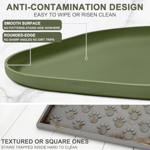 Waterproof Silicone Pet Food Mat with Raised Edge for Dog & Cat (Light Olive Green / 12"L x 12"W)