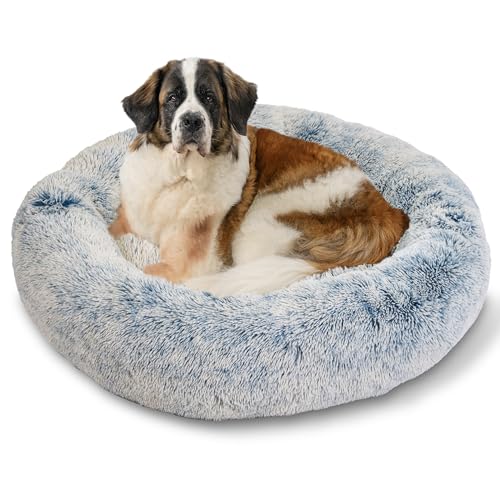 The Original Calming Donut Dog Bed for Extra (Denim Shag / X-Large)