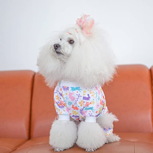 Small Dogs Outfit Soft Puppy Onesies Pjs Dog Pajamas Pet Coat Cat Apparel Comfy Doggie Jumpsuit Bodysuit for All Seasons (Rabbit / X-Small)