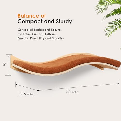 Cat Wall Shelves for Large Cats (Wood Shelf+Brown Cushion)