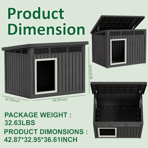 43'' Large Outdoor Duck House with Hydraulic Air Rod (Black / 42.9"L x 33.0"W x 31.6"H)