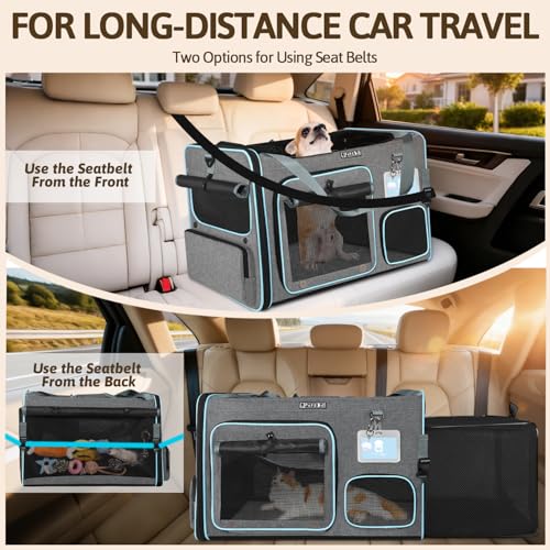 Side Expandable Extra Large Cat Carrier with Litter Box (grey)