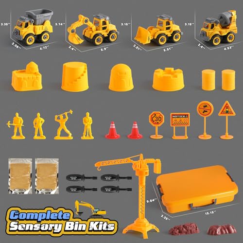 Construction Play Sand Kit with 4 Take Apart Trucks for Boys Age 3