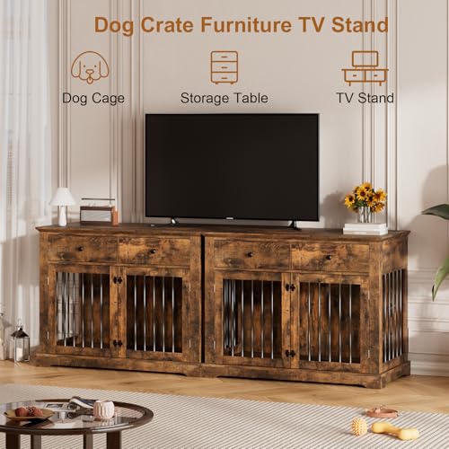 Large Dog Crate Furniture with 2 Drawers (Dark Brown)