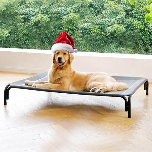 Elevated Dog Bed Raised Outdoor Dog Cot for Large Dogs (L-43.3"L×31.9"W×7.9"Th / Grey)