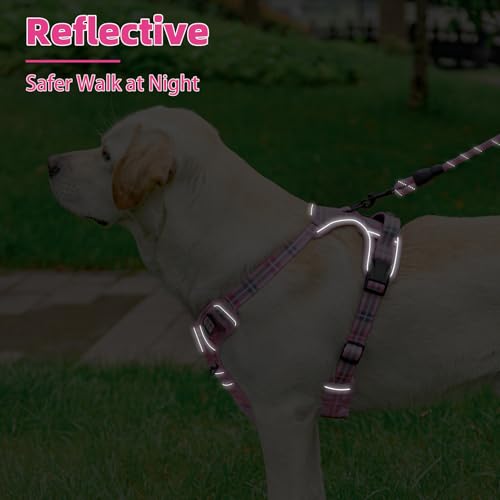 No Pull Dog Harness Medium Sized (Pink Plaid / Medium)
