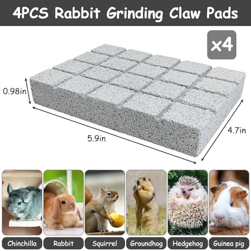 4PCS Rabbit Scratching Pads Bunny Lava Grinding Claw Pads Small Animal Foot Pads Hamster Scratch Board Chew Toys for Gerbil Chinchilla Hedgehog Guinea Pig Cage Accessories