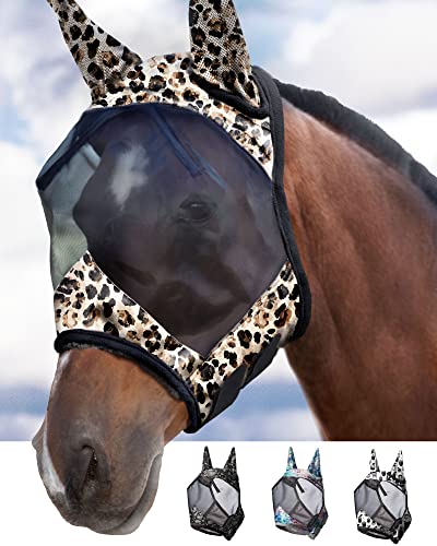 LumiVista Horse Fly Mask Standard with Ears UV Protection for Horse Leopard Print L Full Size (leopard print / Full (Large))