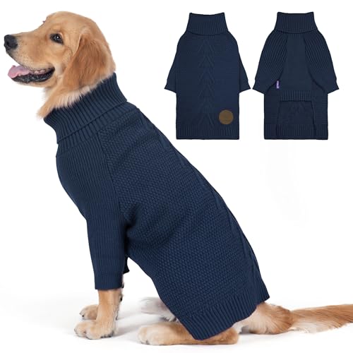 Dog Sweater Long Sleeve Warm Knitted Sweaters for Large Dogs Boy (1# Navy / XXX-Large)