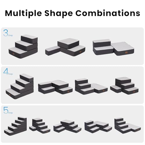 3 Step Adjustable Dog Stairs for Sofa and Couch (Grey / 3-Step)