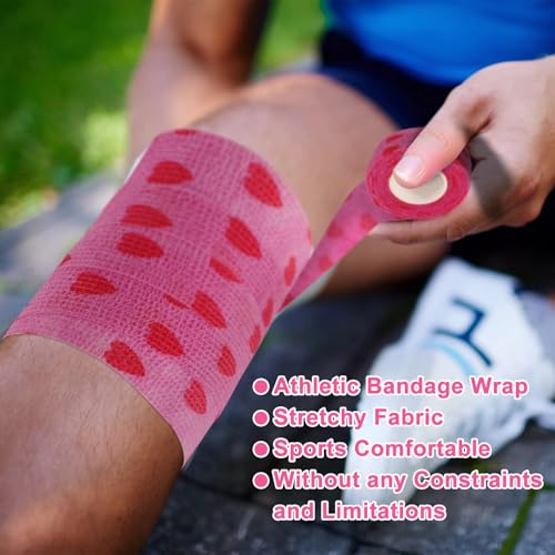 24 Pack Self Adhesive Vet Wrap & Medical Tape (Pink Heart / 2 Inch)
