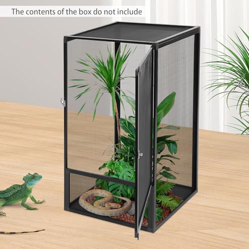 Micro Habitat Terrarium Enclosure Reptile Open Aluminum Screen Cage Black Large Reptiles Habitat Cage with Locking Latch for Small Tree Dwelling Reptiles