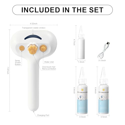 Pet Steam Brush for Dog & Cat Includes Waterless 2*Shampoo (7.8"-240ML)