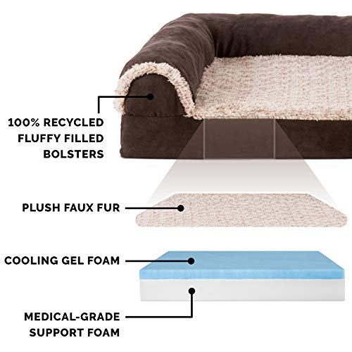 Cooling Gel Dog Bed for Large Dogs w (Jumbo Plus / (Two-Tone Faux Fur & Suede) Espresso)
