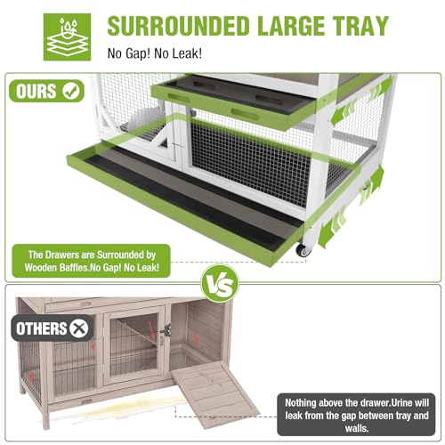 Rabbit Hutch Indoor 2 Story with 3 Doors (White＆Matcha)