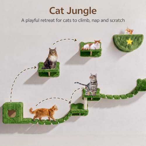 13-in-1 Cat Wall Shelves, Moon & Bridge Cat Wall Furniture, Green (Green / 13-in-1)