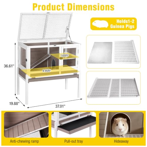2 Story Indoor Rabbit Hutch Guinea Pig Cage with Stand (White & Brown)