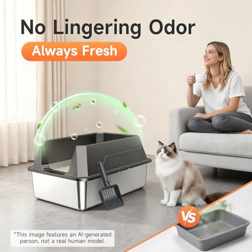 Stainless Steel Litter Box with High Sides (Dark Gray-1Pack)