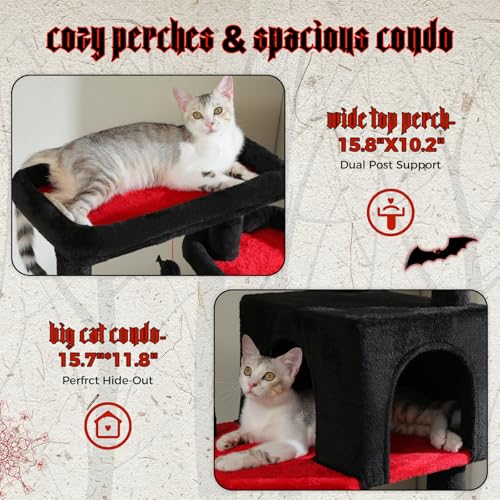 69" Gothic Cat Tower with Hammock & Scratching Posts (Black / 69 Inches)