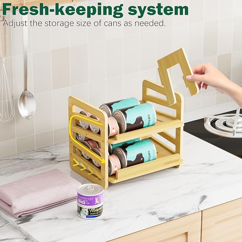 Rolling Bamboo Cat Food Can Organizer