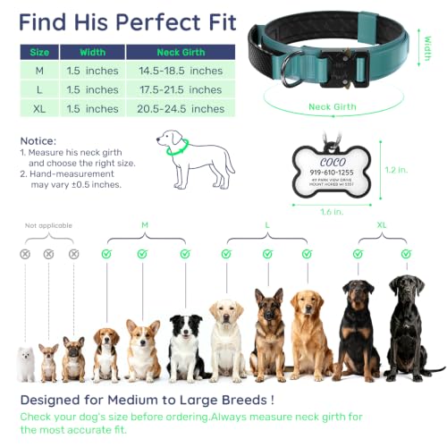 Personalized Tactical Dog Collar with Custom Photo Name for Large Dogs (Blue / L: Fits Neck 17.5"-21.5")