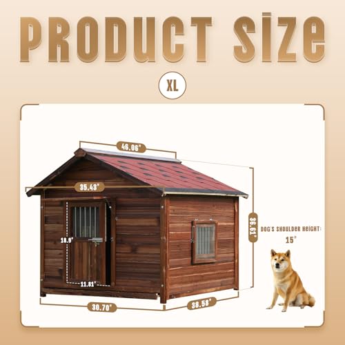 Outdoor Dog House Weatherproof with Window (Wood / XL)
