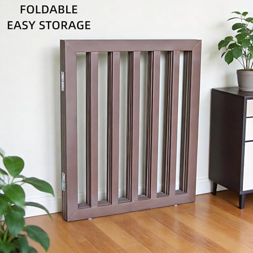 Freestanding Indoor Dog Gate for House Foldable Wood Puppy Gate for Doorways Pet Gate for Stairs Extra Wide Pet Fence (Brown / 【6 Panels】120''w x 24''h)