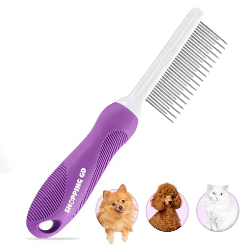 Detangling Pet Comb for Dogs & Cats with Long & Short Stainless Steel Metal Teeth for Removes Tangles and Knots