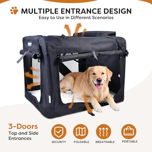 3 Door Portable Collapsible Soft Dog Crate Carrier with Bed (Graphite Black)