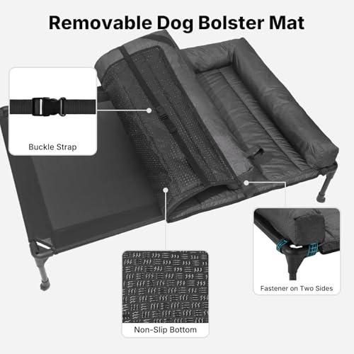 Outdoor Elevated Dog Bed with Waterproof Bolster Cushion (Black / 53.0"L x 37.5"W x 9.0"Th)