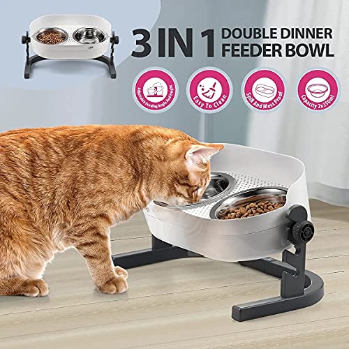 Height Adjustable Cat Elevated Bowls Stainless Steel Dog Food Water Bowls (Medium)