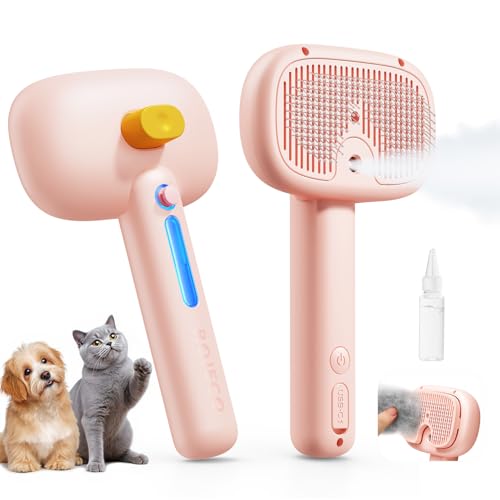 3-in-1 Pet Steam Brush,Spray Hair Removal Detangling Comb,Pink (Pink)