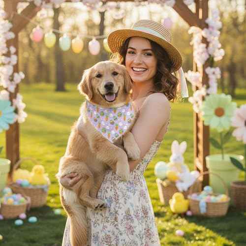 200 Pcs Easter Dog Bandanas Bulk Cute Bunny Egg Carrot Pattern (25.6 x 17.7 x 17.7 Inch / Easter)