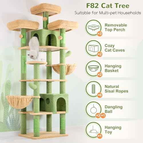Cactus Cat Tree Tower for Multiple Adult Cats (82 inch / Green)