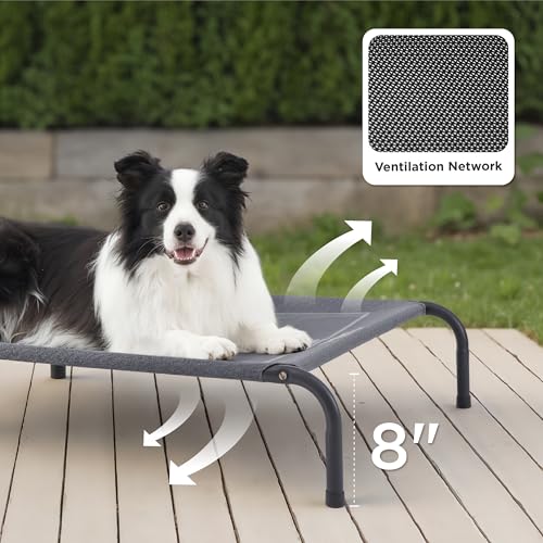 Outdoor Elevated Cooling Dog Bed Large Sized Dog (Black / 49"L x 31.5"W x 8"Th)