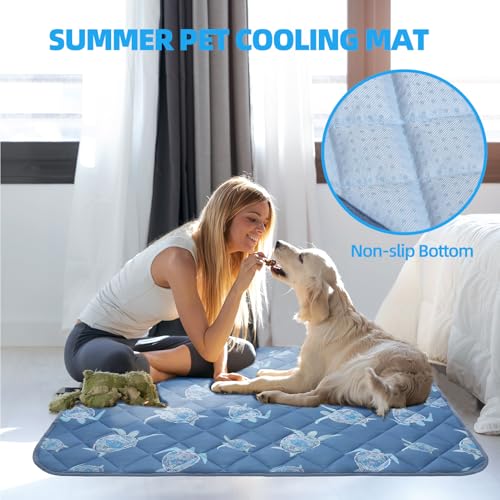 Dog Cooling Mat (Navy Blue Sea Turtle / Medium 19.5IN x 27.5IN)