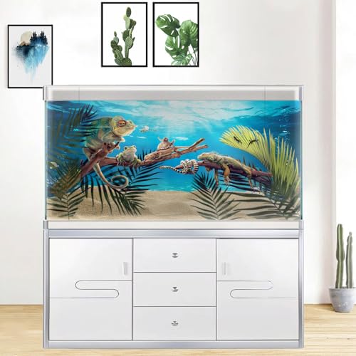 36X20IN Aquarium Background Under The Sea Coral Reef Scenery Backdrop Terrarium Background Underwater Marine Organism Fish Tank Background with 10EVA Double (Blue02 / 36X20in/90X50cm)