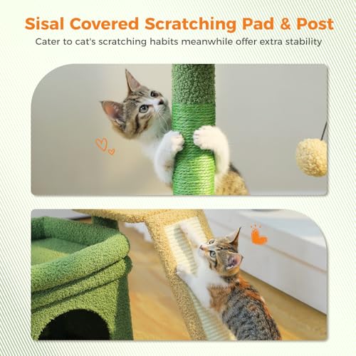 Small Cat Tree Tower for Indoor Cats with Large Perch (Green / L Plus(19.3"L x 12.2"W))