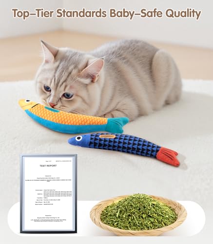 Cat Toys with[5000mg A+Natural Catnip &Silvervine] [Baby Grade] Interactive Soft Chew Kicker Cat Toys for Indoor Cats & Kittens (Blue+Yellow)
