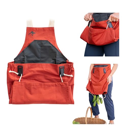 Roo Gardening Apron with Pockets for Women & Men (Roo-full Size / Barnyard Red)