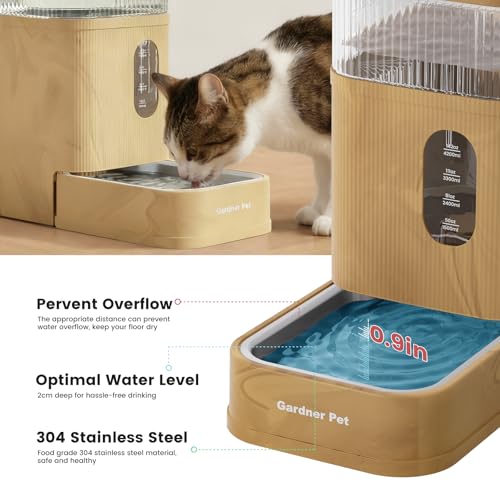 2.2 Gallon Automatic Dog Water Dispenser with Stainless Steel Bowl (Brown / 2.2 Gallon)